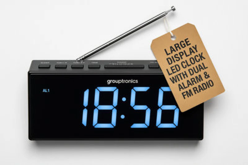 Image of Grouptronics Denver Gtcr-T1M Black Large Digit Digital Alarm Clock Radio With Customizable Brightness And Fm