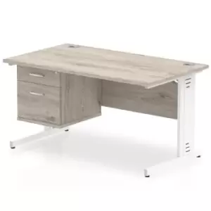Image of Impulse 1400 Rectangle White Cable Managed Leg Desk Grey Oak 1 x 2 Drawer Fixed Ped