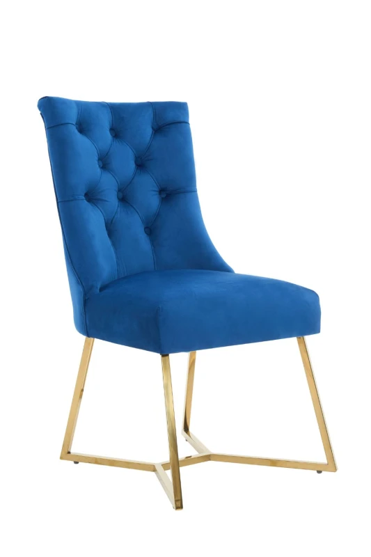 Image of Life Interiors Life Interiors Single Ambra Modern Velvet Dining Chair with Gold Legs, Ring Handle & Tufted Back in Blue Blue One Size Unisex 505666001