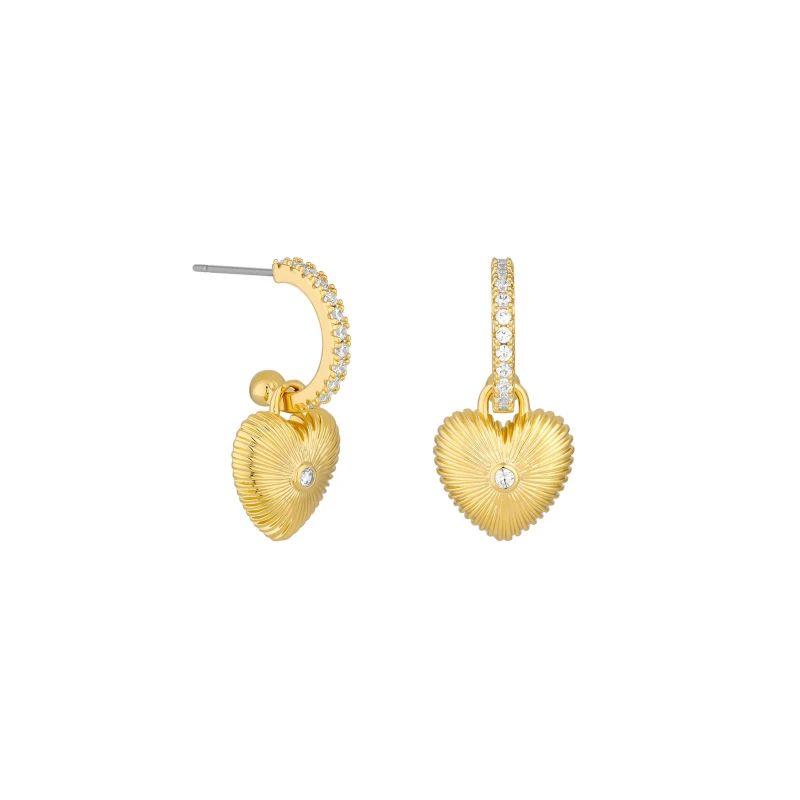 Image of Jon Richard Gold Plated And Crystal Ridged Heart Charm Drop Earrings Gold female
