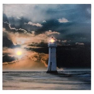 Image of Sunset LED Ocean Lighthouse Canvas