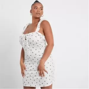 Image of I Saw It First Plus Size Ditsy Floral Print Lace Up Frill Mini Tea Dress - White
