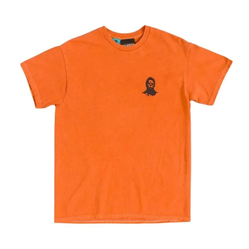 Image of Halloween Mens The Night He Came Home Back Print T-Shirt in Orange Size: Medium Orange Male M