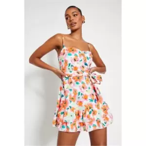 Image of I Saw It First Orange Cami Strap Frill Hem Tie Waist Skater Dress - Orange