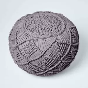 Image of Grey Crochet Knitted Pouffe 40 x 50cm - Grey - Homescapes
