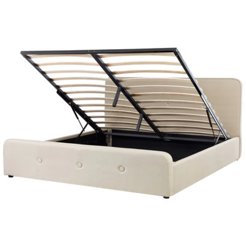 Image of Beliani Ottoman Bed Faux Linen Rennes 180 X 200 Cm (Eu Super King) Beige