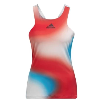 Image of adidas Melbourne Tennis Printed Y-Tank Top Womens - White / Vivid Red / Sky Rush