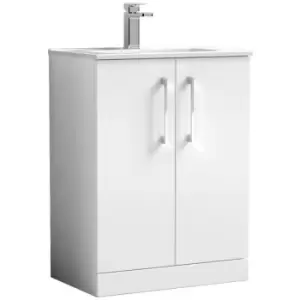 Image of Nuie Arno Gloss White 600mm 2 Door Vanity Unit with 18mm Profile Basin - ARN103B - Gloss White