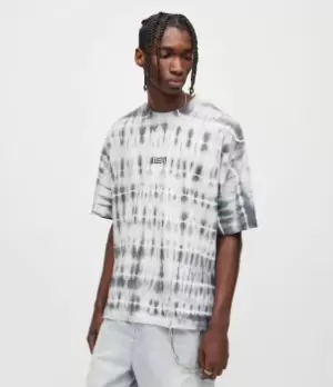 Image of AllSaints Mens Mount Crew Tie Dye T-Shirt, Cloud Wt/slate BLU, Size: M