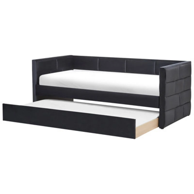 Image of Beliani Trundle Bed Velvet Chavonne 90 X 200 Cm (Eu Single) Black