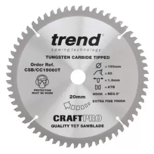 Image of Trend Craft Anti Kickback Thin Kerf Circular Saw Blade 190mm 60T 20mm