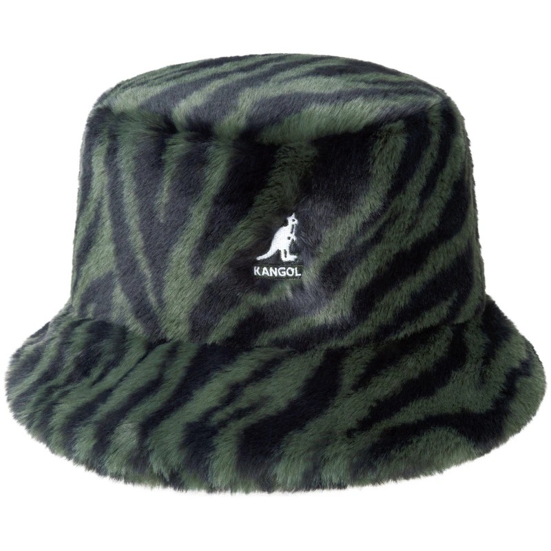 Image of Kangol Faux Fur Bucket Hat Olive Zebra unisex Medium