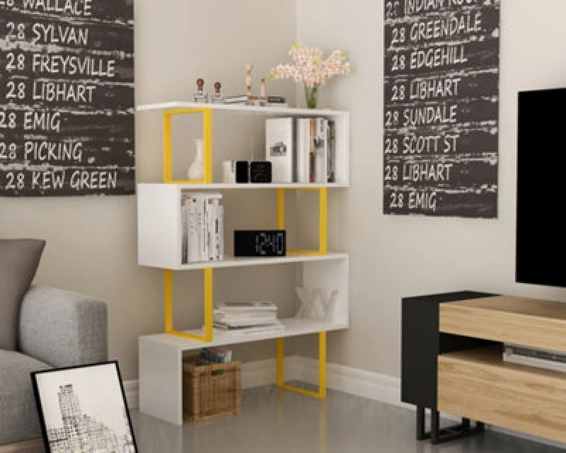 Image of Decorotika Adriana Modern Bookcase Yellow & White