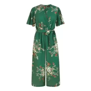 Image of Mela London Green Floral Jumpsuit With Angel Sleeves - Green