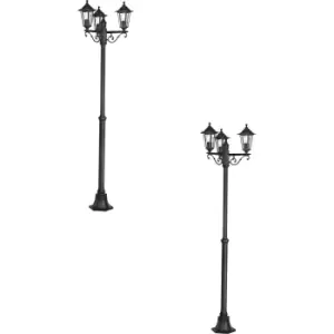 Image of 2 PACK IP44 Outdoor Bollard Light Black Cast Aluminium 3 Arm 60W E27 Post