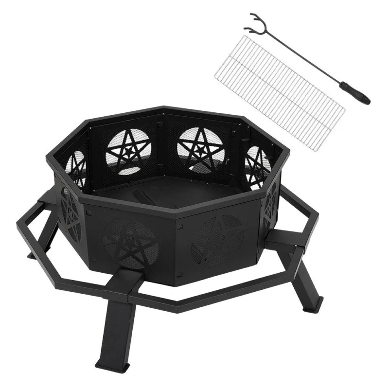 Image of Breeins Heavy Duty Octagonal Fire Pit with Grill Black unisex One size