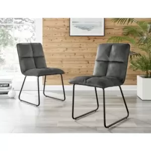 Image of Menen Dark Grey Fabric Black Leg Dining Chairs (set of 2)