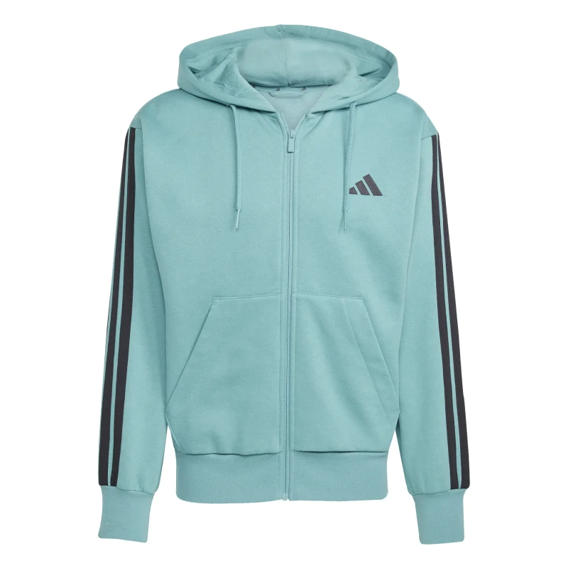 Image of adidas Essentials Fleece 3-Stripes Full-Zip Hoodie Mens Powder Teal male S