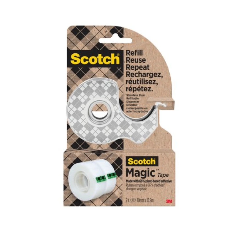 Image of Scotch Scotch Stainless Steel Tape Dispenser + 2 Magic Tape Rolls 19mmx13.9m 7100334048 7100334048