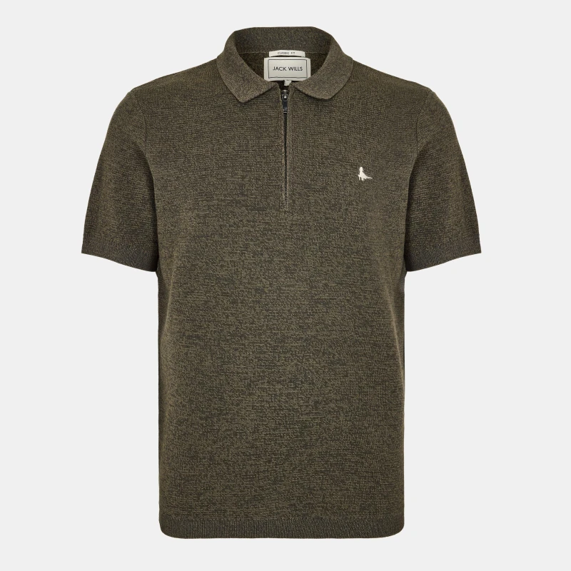 Image of Jack Wills Short Sleeve Zip Knit Polo Iron/Khaki male S