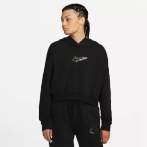 Image of Nike Sportswear Club Fleece Womens Crop Graphic Logo Hoodie - Black