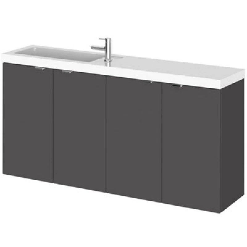 Image of Hudson Reed Fusion 1000mm Compact Gloss Grey Basin & Vanity Unit, Ready Assembled, Soft-Close Doors