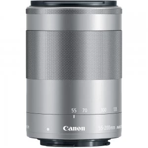 Image of Canon EF M 55 200mm IS STM lens Silver White Box