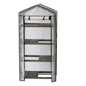 Image of VegTrug 4-Tier Wooden Greenhouse with Cover - Grey