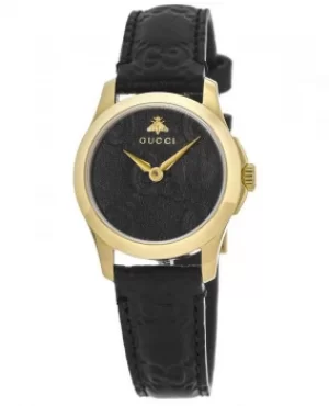 Image of Gucci G-Timeless Black Dial Black Leather Strap Womens Watch YA126581A YA126581A