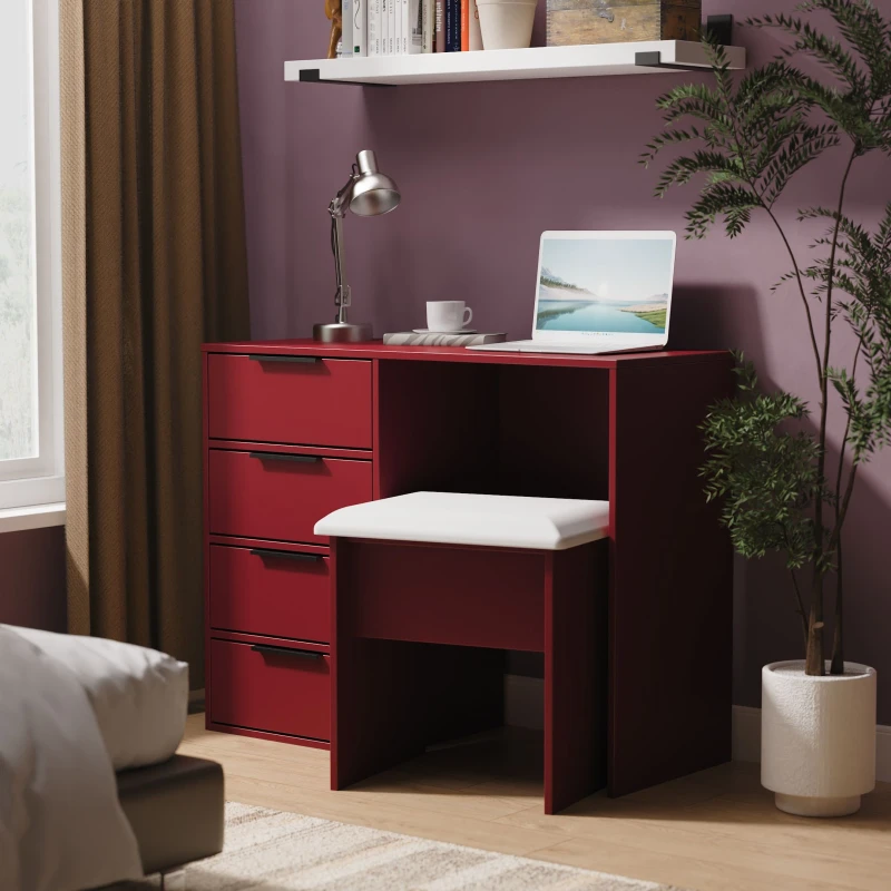 Image of Ready Assembled 2 U Fuji 4 Drawer Vanity (Ready Assembled) in Dark Red Size: Medium Dark Red Unisex Medium