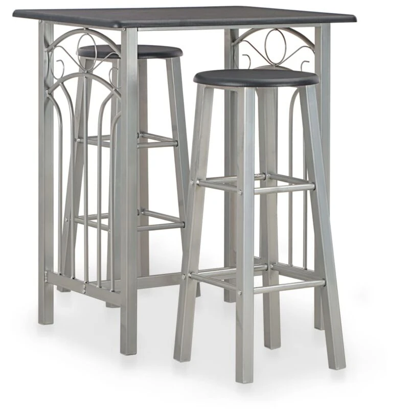 Image of vidaXL Bar Set 3 Pieces Wood and Steel Black and Grey Bar Table and Stools