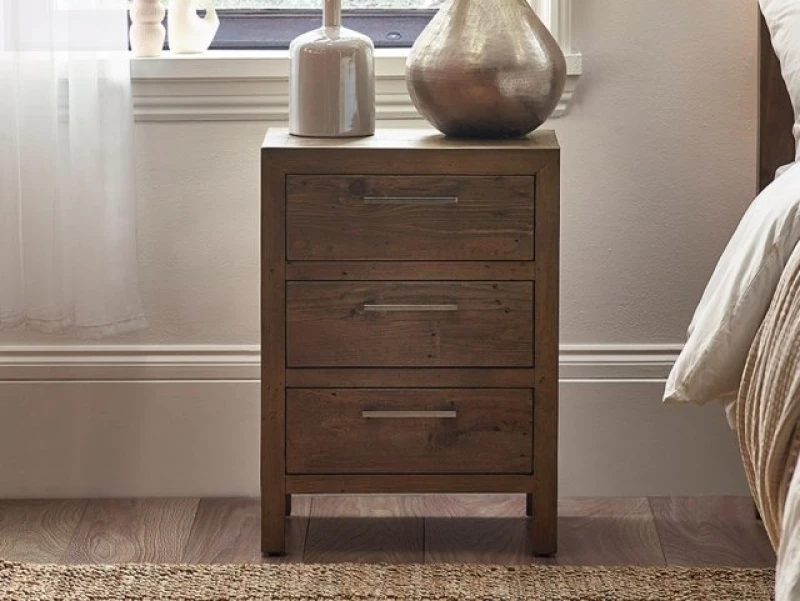 Image of ASC Hatton Reclaimed Pine 3 Drawer Bedside Table Assembled