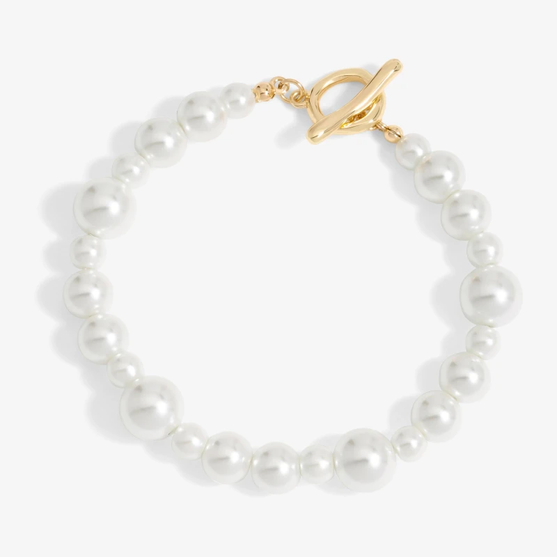Image of Mood Gold Cream Pearl Strand T-Bar Bracelet Gold