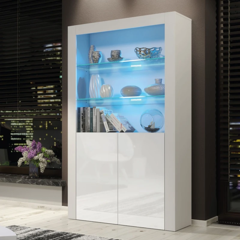 Image of Creative Furniture Spectrum Display Cabinet 170cm - A Contemporary and Spacious Cabinet with Glass Shelves and LED Lights White