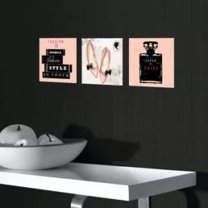 Image of 3BT043 Pink Black Fuchsia White Grey Decorative MDF Painting (3 Pieces)