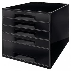 Image of Leitz CUBE 5 drawer unit 1 big and 4 small. A4 Maxi. Black