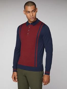 Image of Ben Sherman Long Sleeved Striped Polo - Dark Navy Size M Men