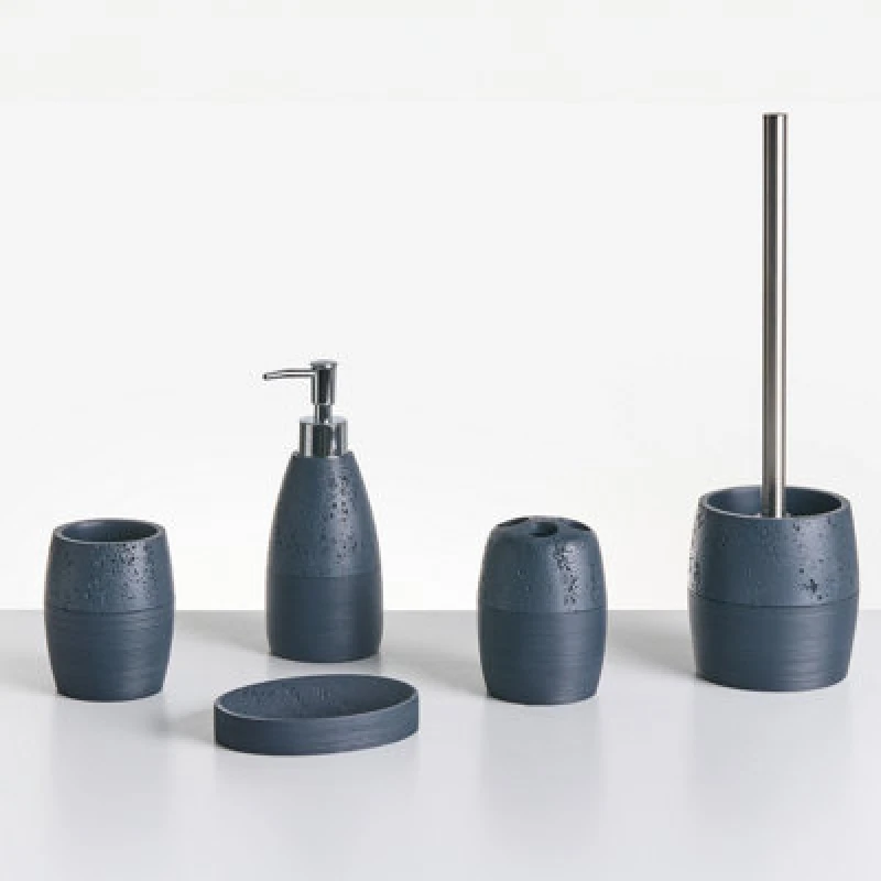 Image of Beliani 5 Piece Bathroom Accessories Set Yarapa Dark Blue