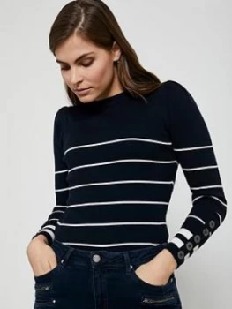 Image of Mint Velvet Stripe Puff Sleeve Jumper - Navy
