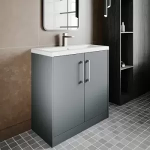 Image of Hudson Reed Juno Floor Standing 2-Door Vanity Unit with Basin 2 800mm Wide - Coastal Grey
