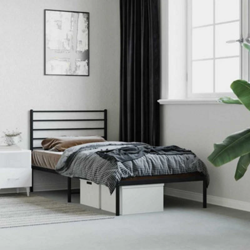 Image of VIDAXL Metal Bed Frame without Mattress with Headboard Black 75x190cm Vidaxl 8720845787455