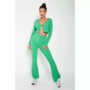 Image of I Saw It First Bright Green Ribbed Button Front Long Sleeve Crop Top - Green