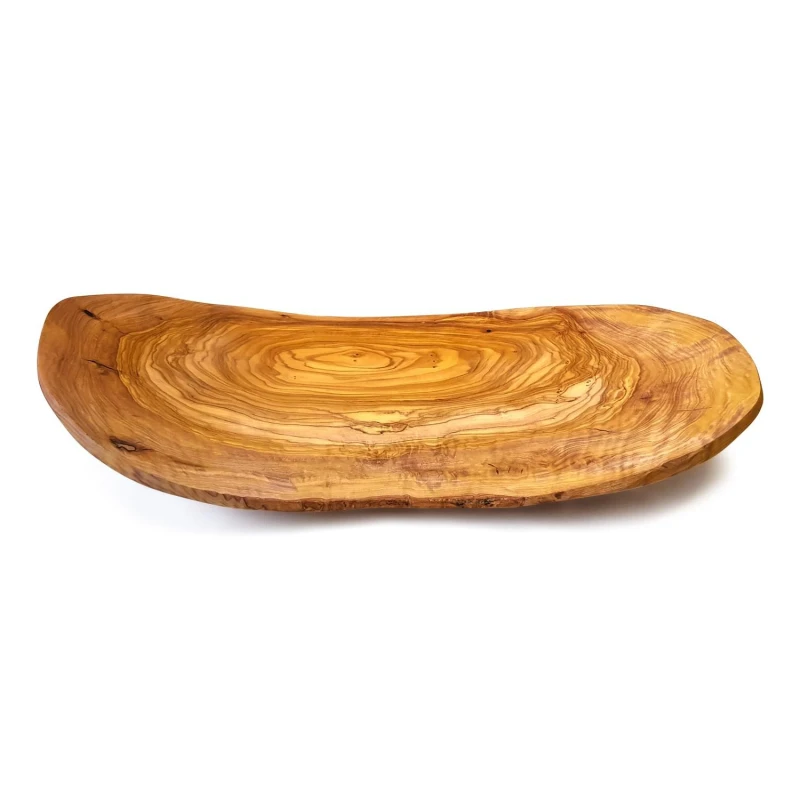 Image of Verano Spanish Ceramics Olive Wood Natural Grained Rustic Kitchen Dining Handmade Curved Floating Fruit Basket (L) 45cm Natural