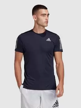 Image of adidas Own The Run 3s T-Shirt, Navy/Silver Size XL Men