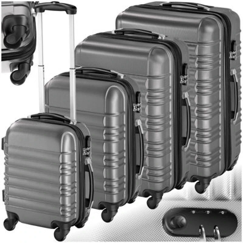 Image of Tectake Suitcase Set Of 4 Abs Hard Shell Luggage Travel Trolley 4 Wheel Lightweight Telescopic Handle - Grey