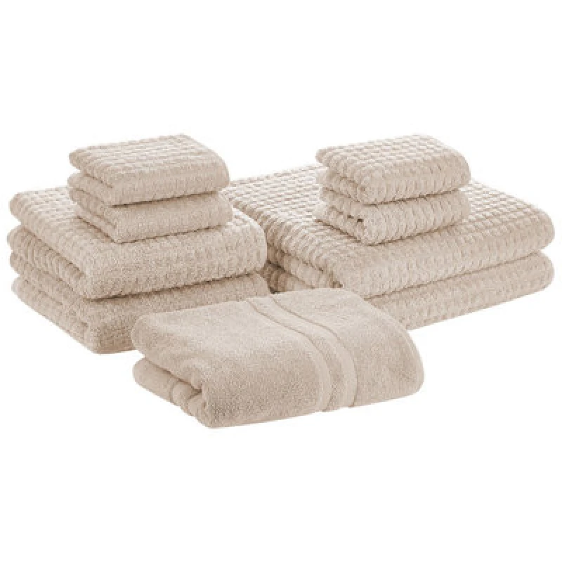 Image of Beliani Set Of 9 Towels Atai Cotton Beige