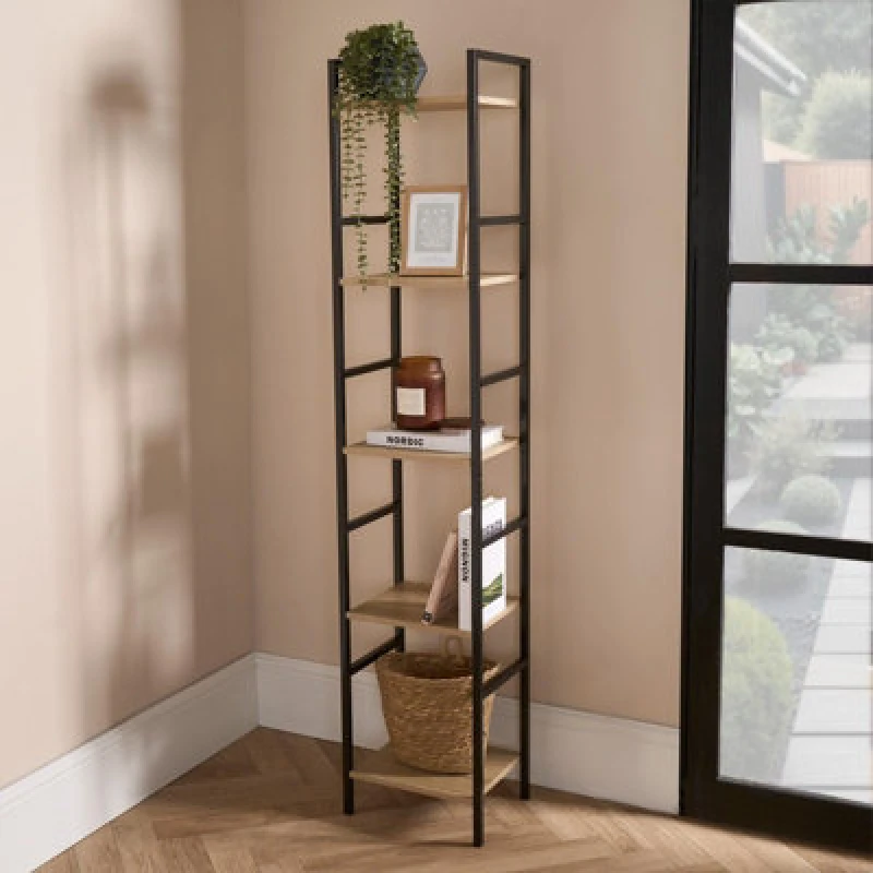 Image of OHS OHS Shelving Unit 5 Tier Living Room Storage Organiser Modern Wire Home Decor Office in Natural Natural One Size Unisex 5027434198429