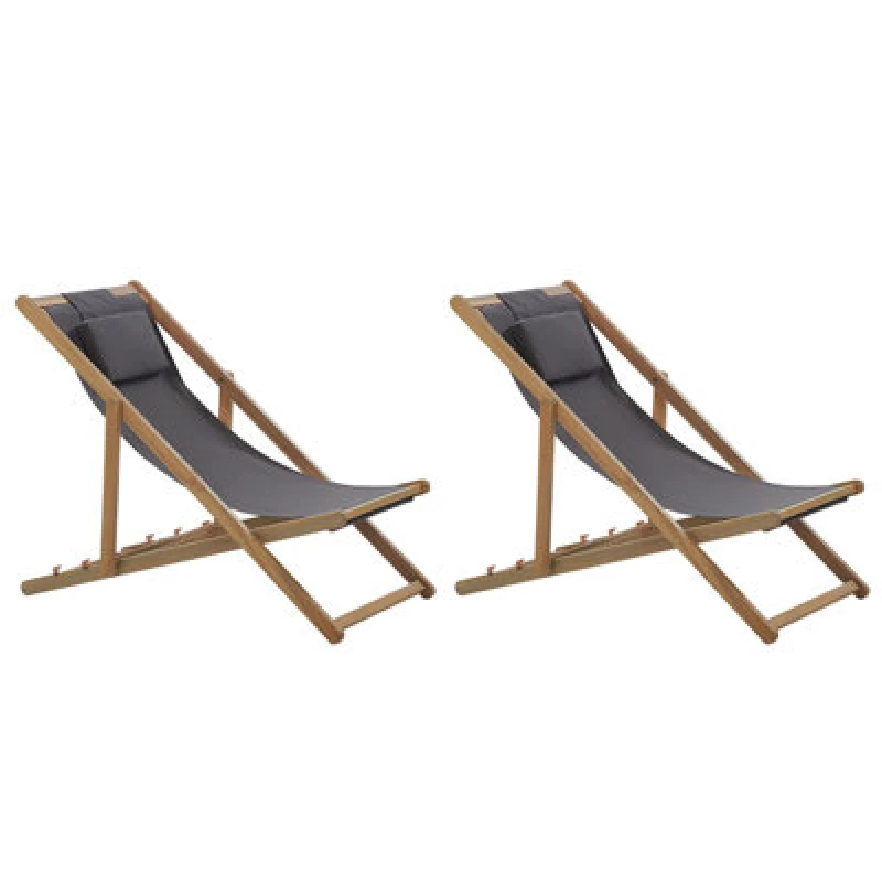 Image of BELIANI Set of 2 Folding Deck Chairs AVELLINO with Replacement Fabrics Acacia Wood Dark Brown 391325