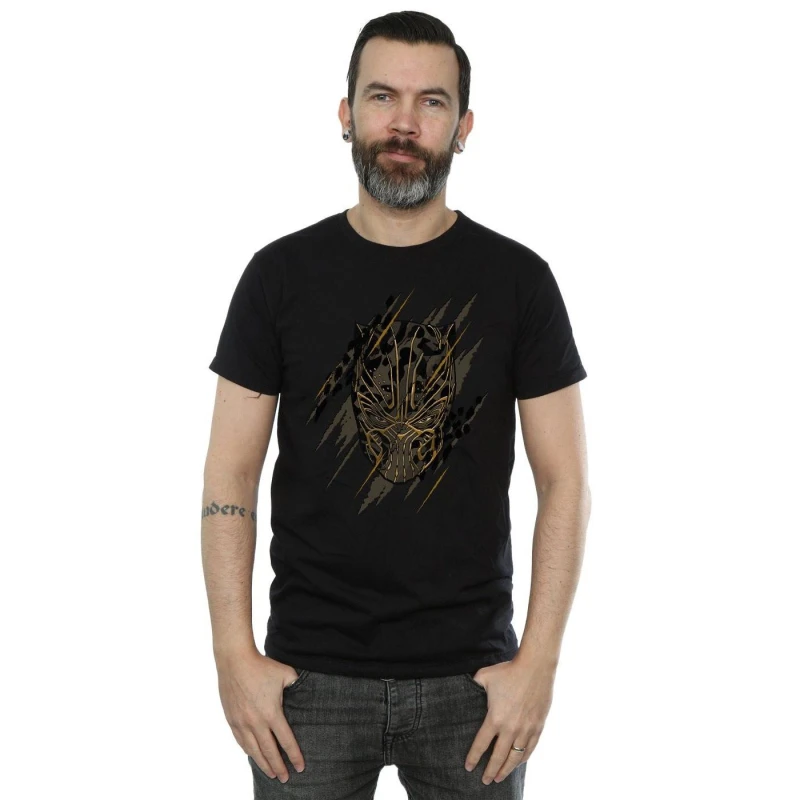 Image of Marvel Marvel Men Black Panther Gold Head T-Shirt Size: Small Black S Male 5057736576458
