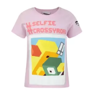 Image of Crossy Road Childrens/Girls Selfie Short Sleeved T-Shirt (Years (5/6)) (Baby Pink)